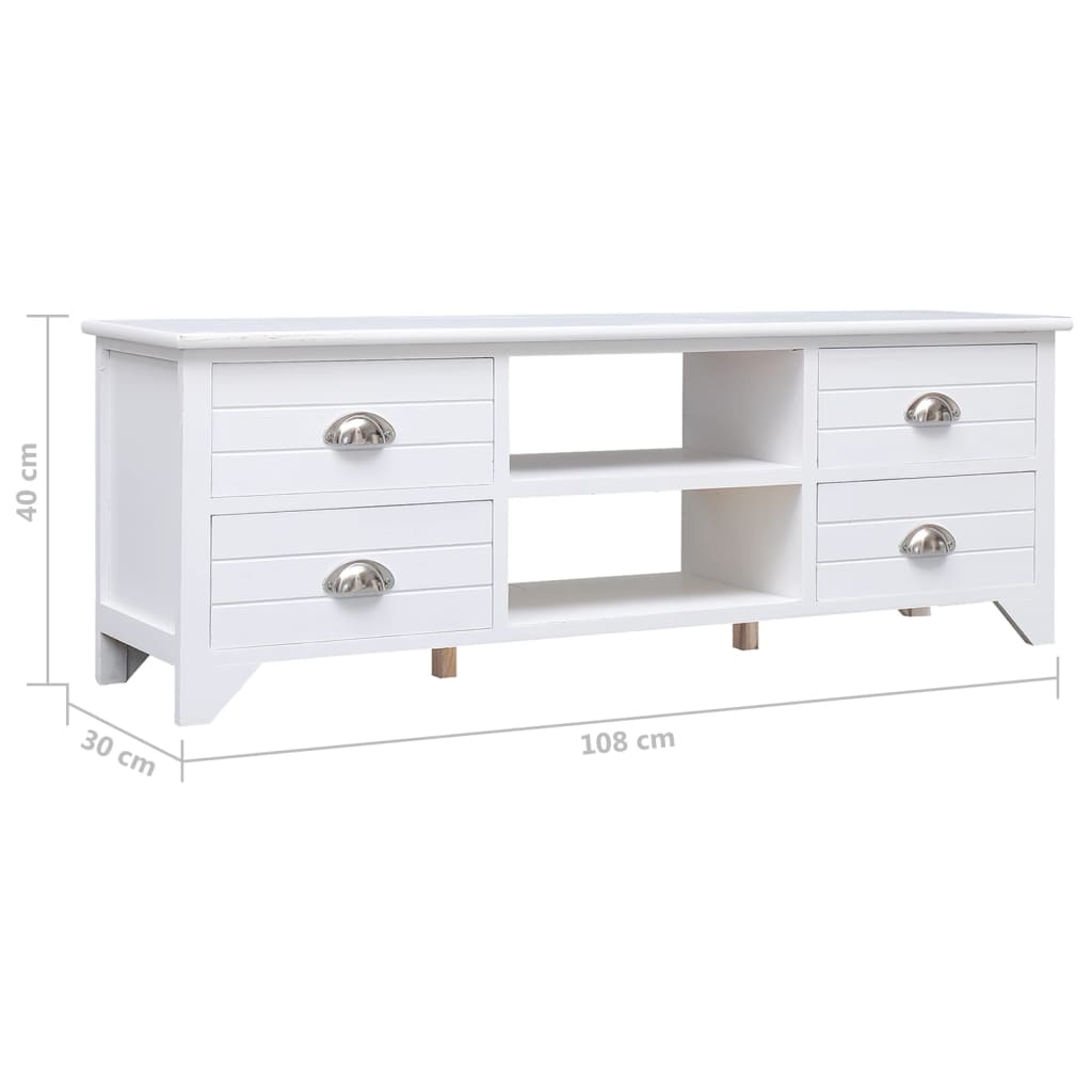 Meuble TV Blanc 108x30x40 cm Bois de Paulownia solide