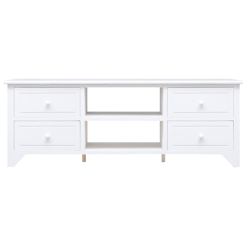 Meuble TV Blanc 108x30x40 cm Bois de Paulownia solide