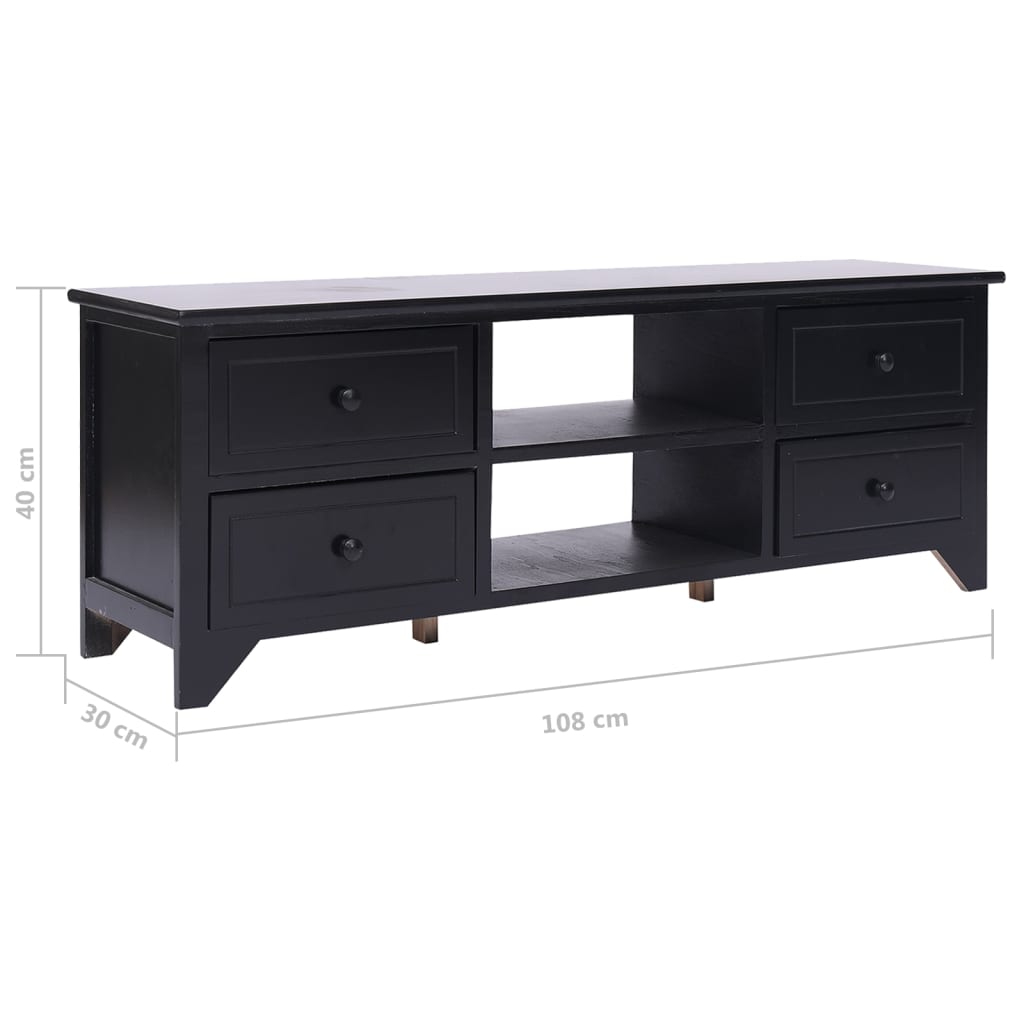 Meuble TV Noir 108x30x40 cm Bois de Paulownia solide