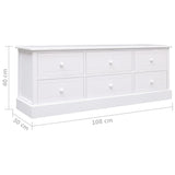 Meuble TV Blanc 108x30x40 cm Bois de Paulownia solide