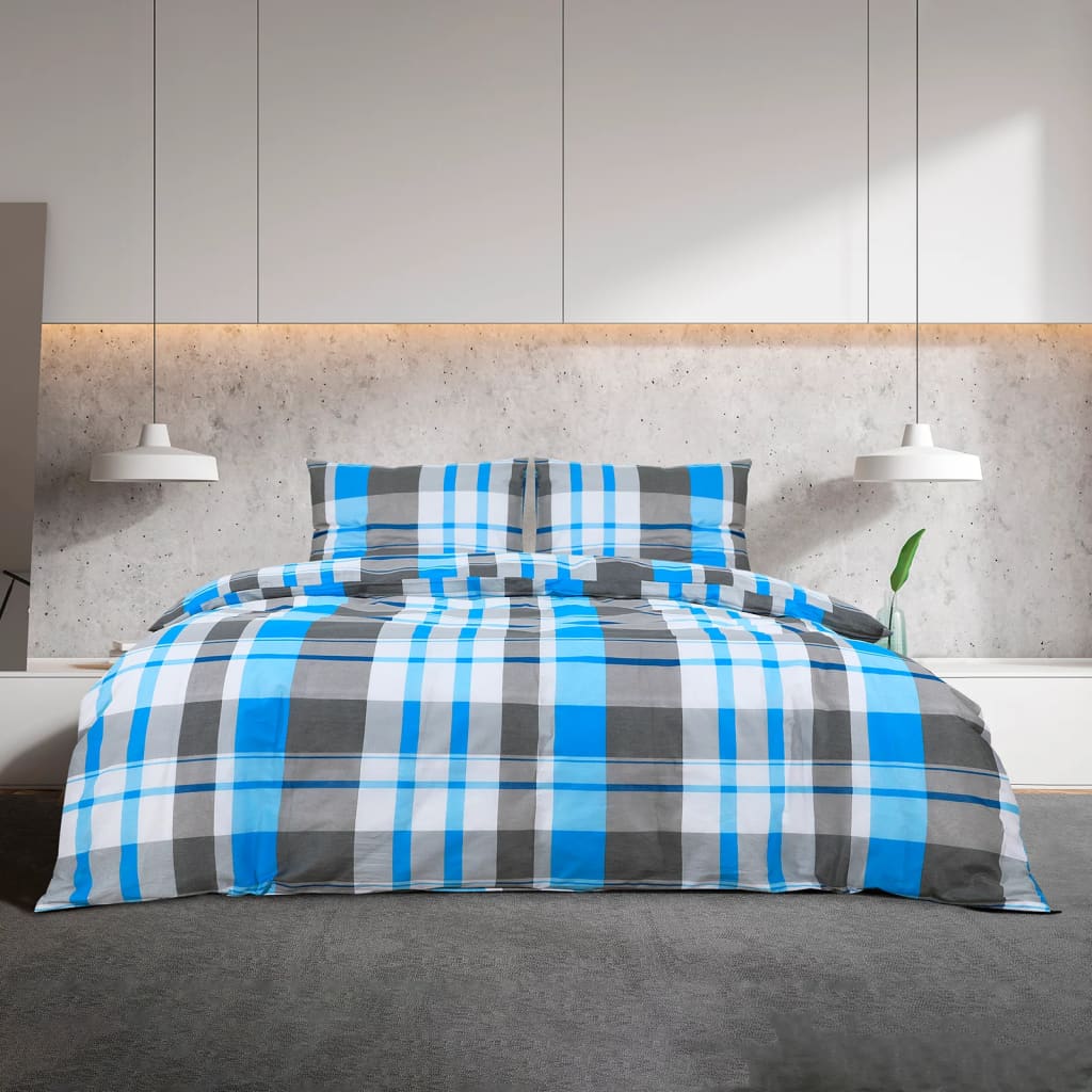 Ensemble de housse de couette Bleu et gris 200x200 cm Coton