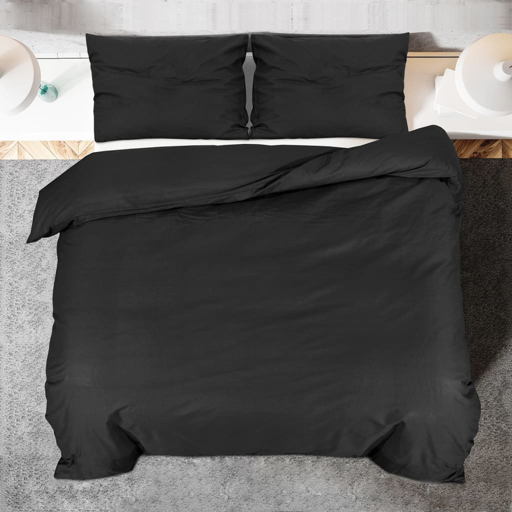 Ensemble de housse de couette Noir 200x200 cm Coton