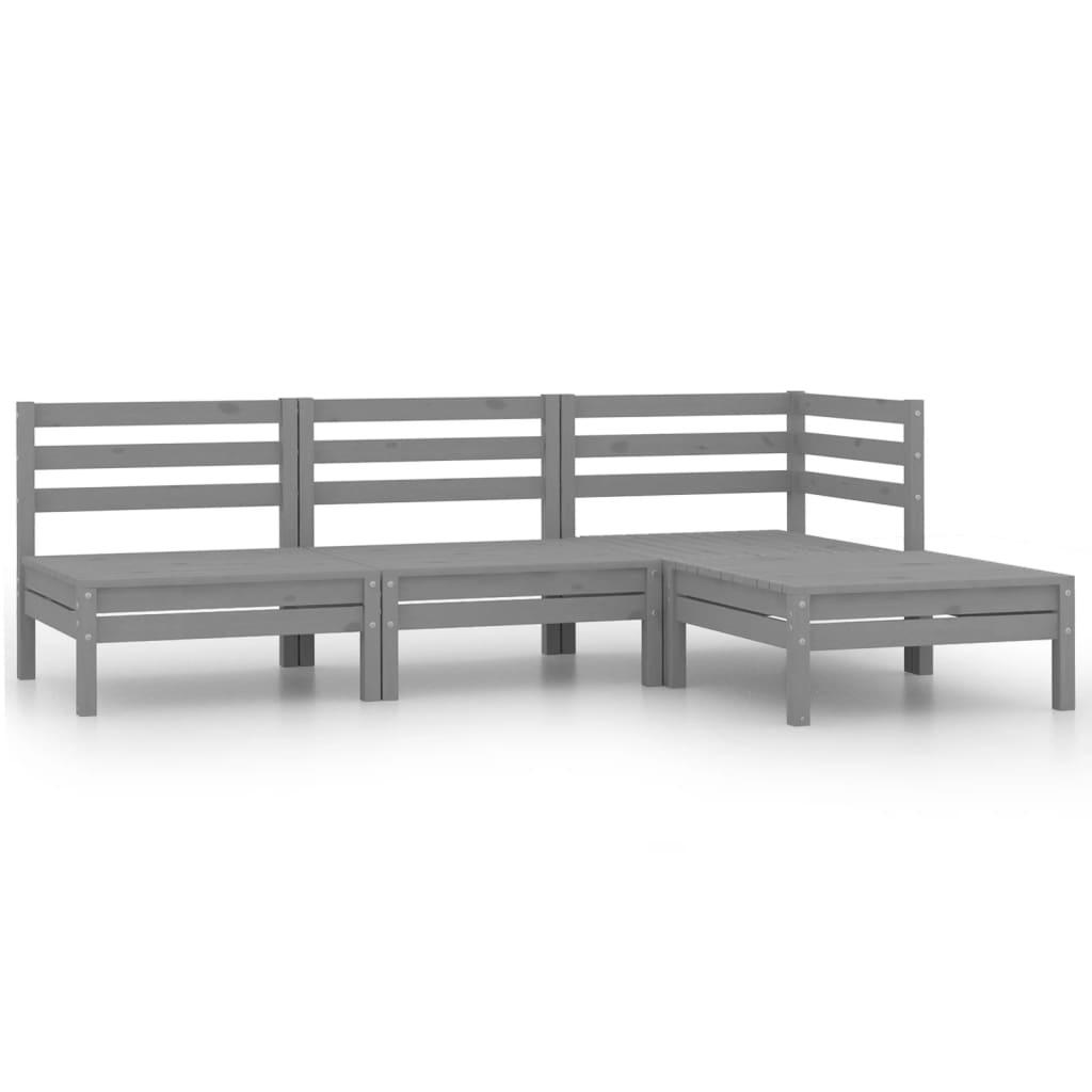 Salon de jardin 4 pcs Bois de pin massif Gris