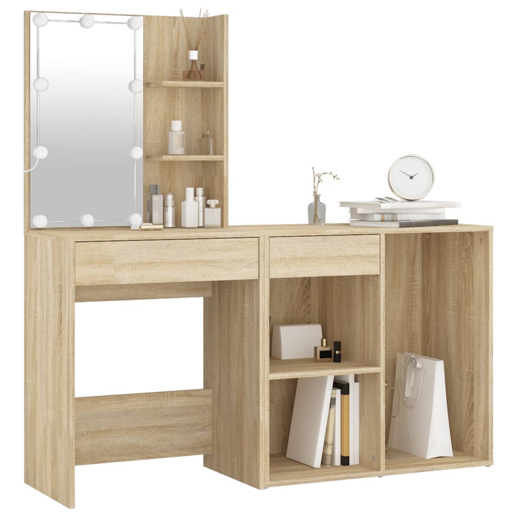 LED Dressing Table with Cabinet Sonoma Oak Engineered Wood