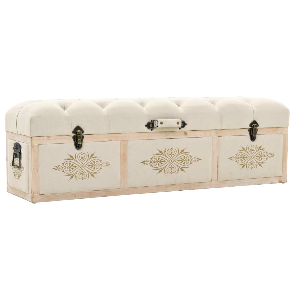 Banc de rangement 110 cm Crème Bois de sapin massif et tissu