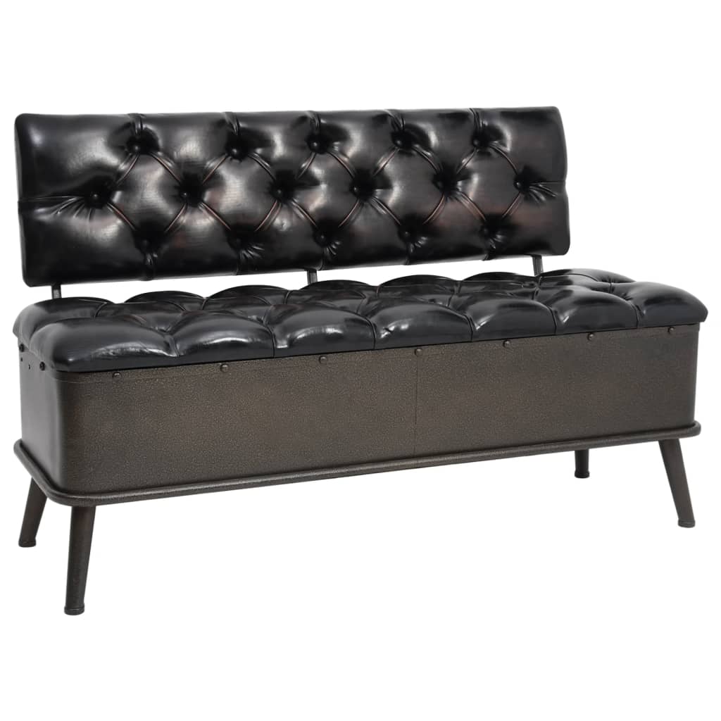 Banc de rangement avec dossier 110 cm Noir Similicuir