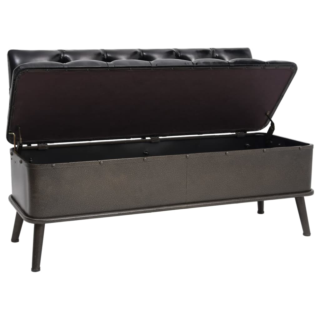 Banc de rangement avec dossier 110 cm Noir Similicuir