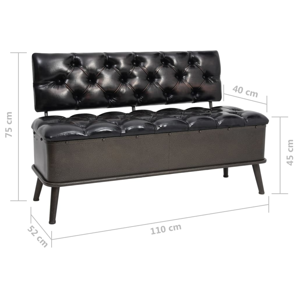 Banc de rangement avec dossier 110 cm Noir Similicuir