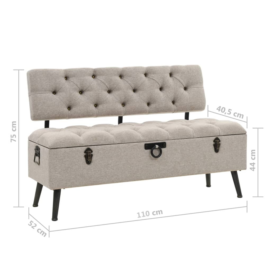 Banc de rangement avec dossier 110 cm Crème Tissu