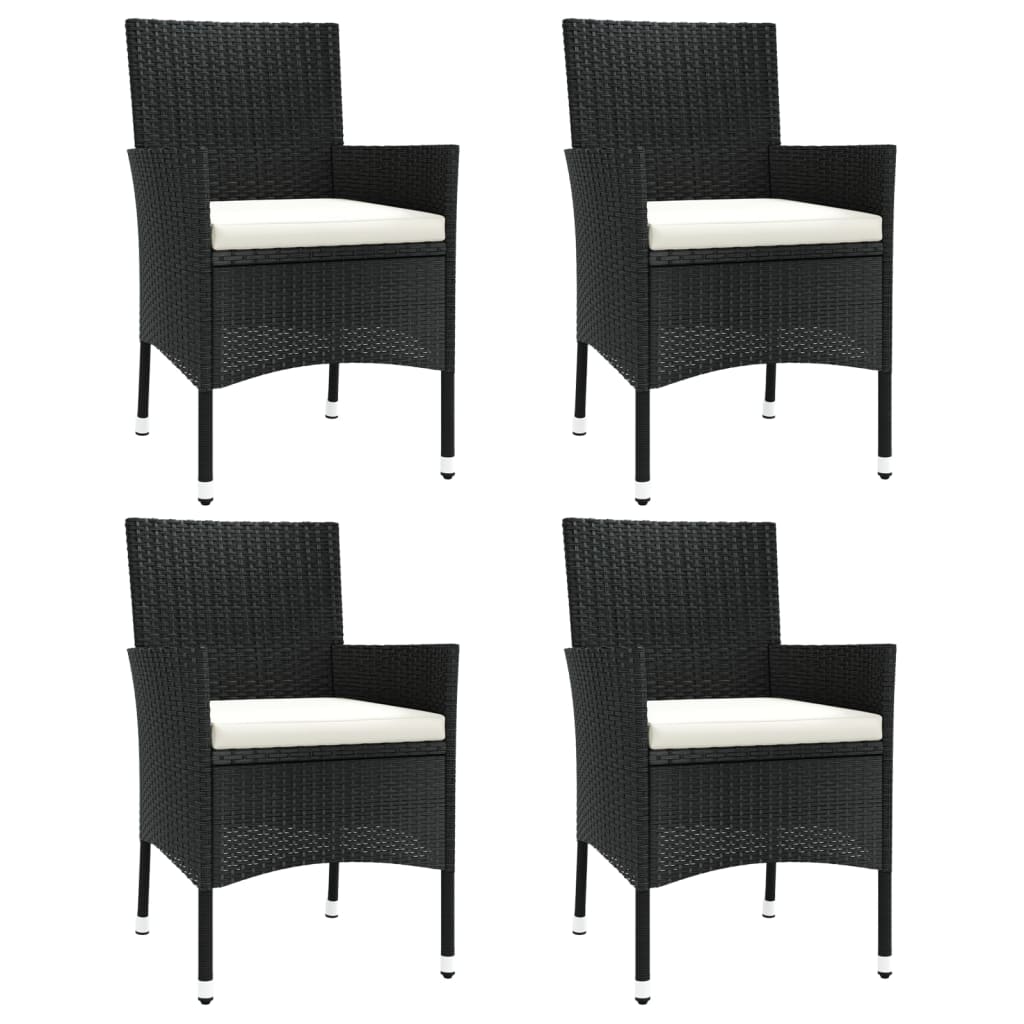 Chaises de jardin avec coussins lot de 4 Résine tressée Noir