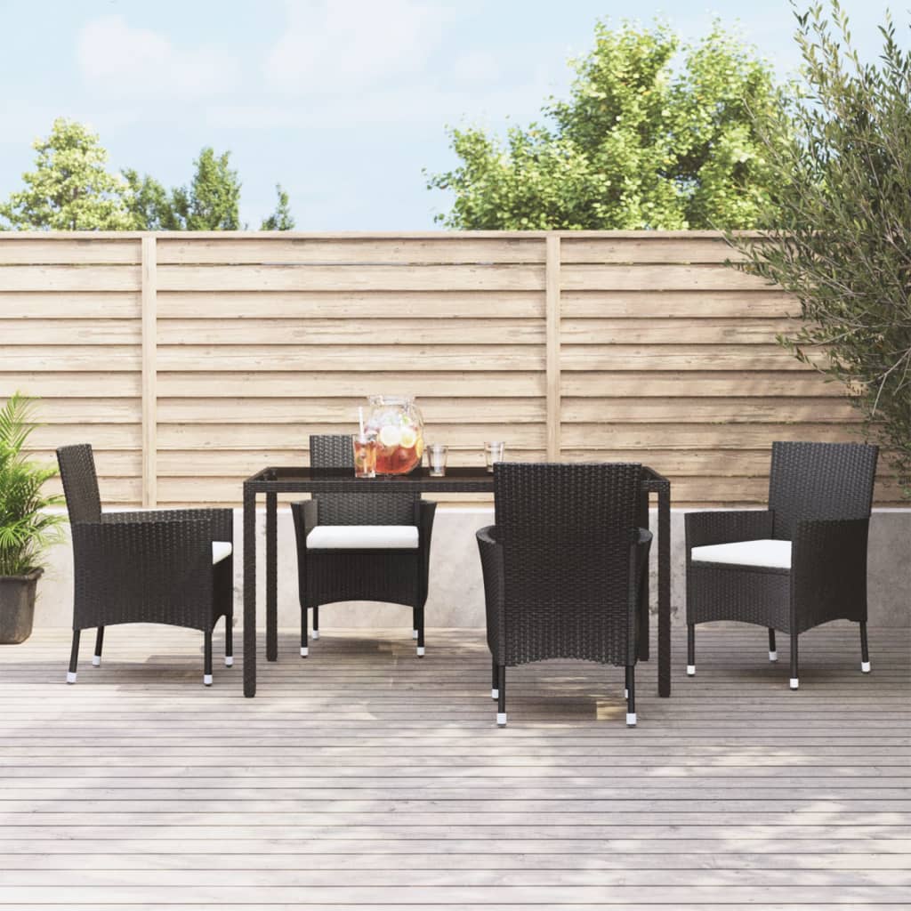 Chaises de jardin avec coussins lot de 4 Résine tressée Noir