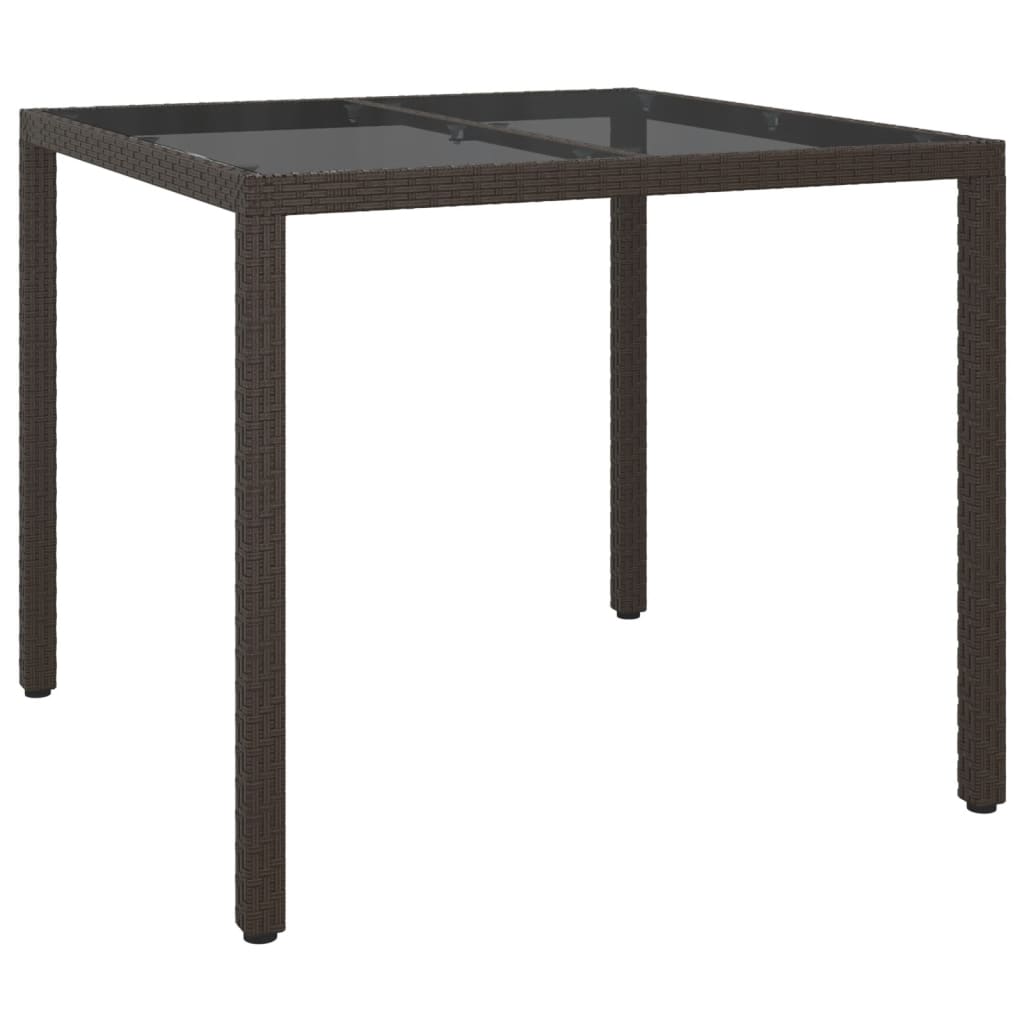 Table de jardin 90x90x75 cm Verre trempé/résine tressée Marron