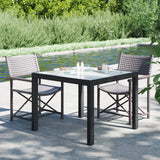 Table de jardin 90x90x75 cm Verre trempé et résine tressée Noir