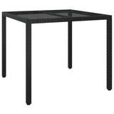 Table de jardin 90x90x75 cm Verre trempé et résine tressée Noir