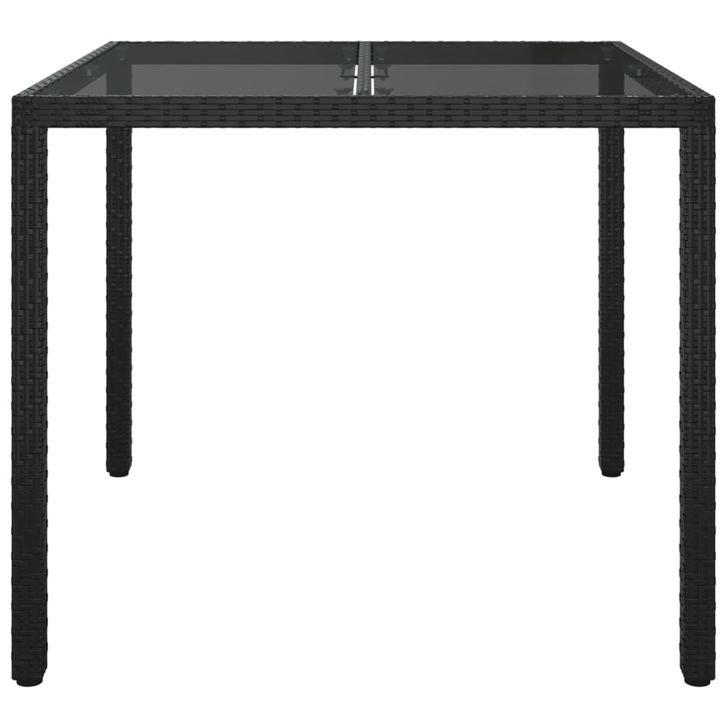 Table de jardin 90x90x75 cm Verre trempé et résine tressée Noir