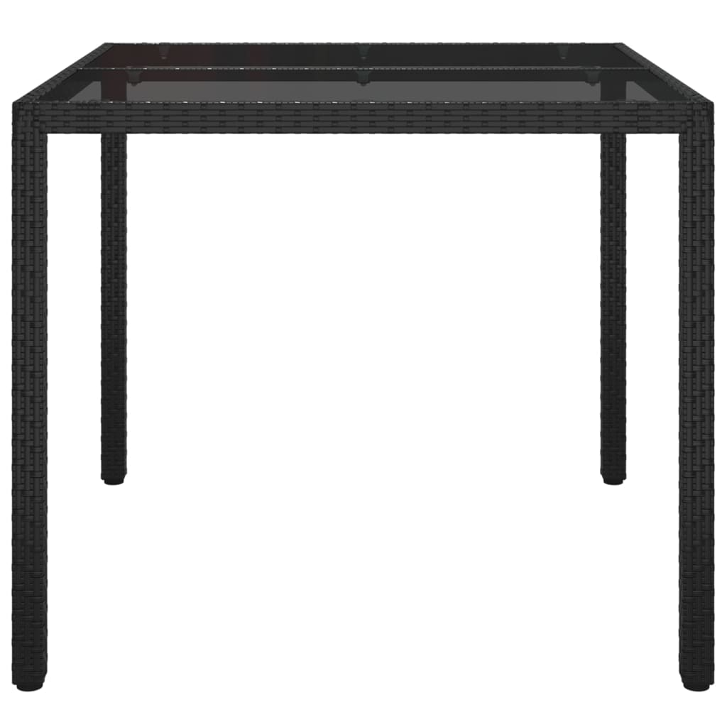 Table de jardin 90x90x75 cm Verre trempé et résine tressée Noir