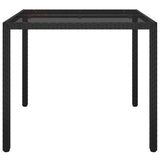 Table de jardin 90x90x75 cm Verre trempé et résine tressée Noir