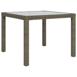 Garden table 90x90x75 cm Tempered glass and woven resin Grey