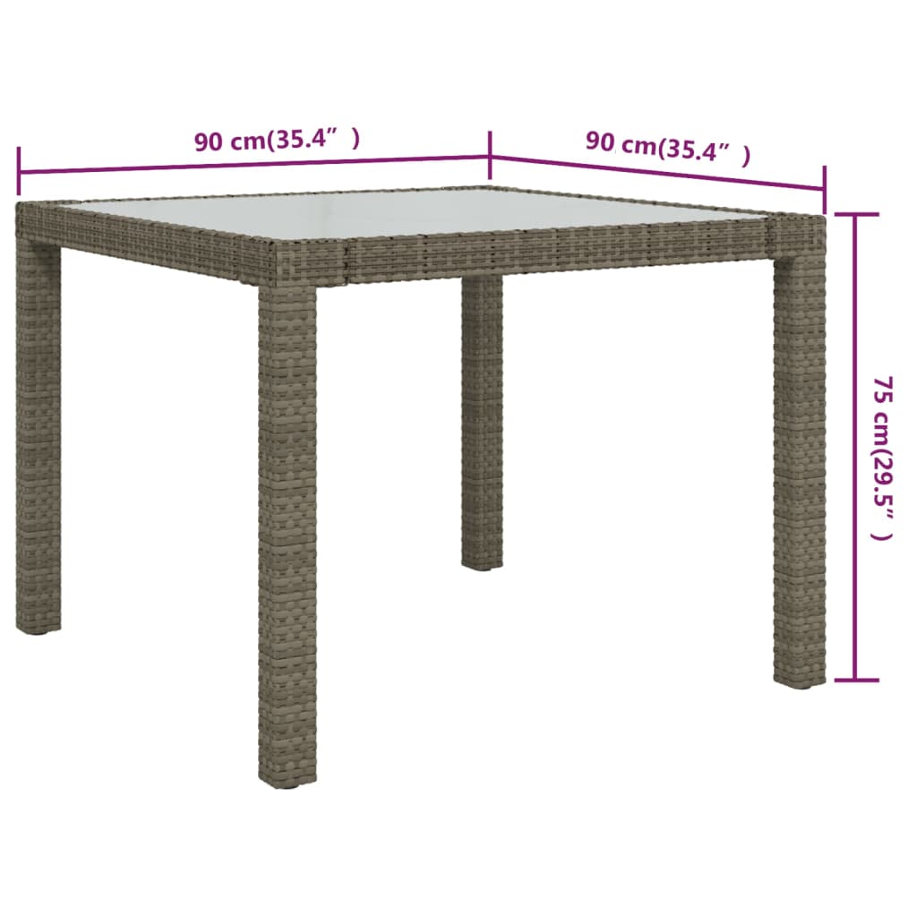 Garden table 90x90x75 cm Tempered glass and woven resin Grey