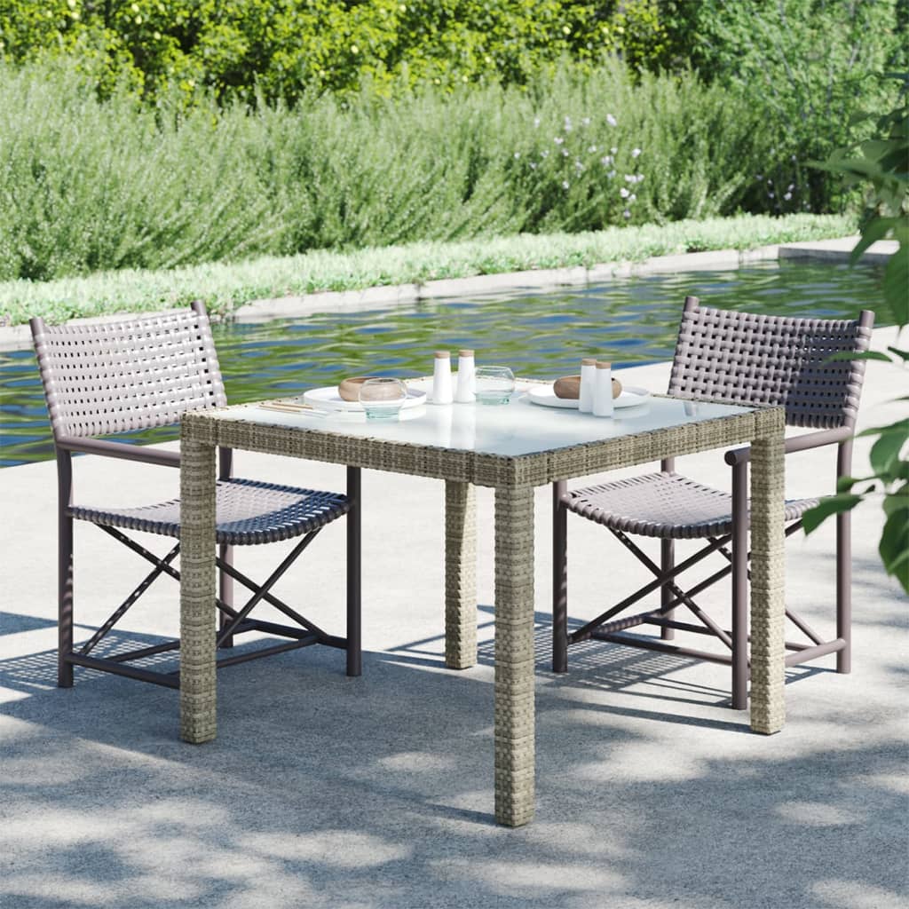 Garden table 90x90x75 cm Tempered glass and woven resin Grey