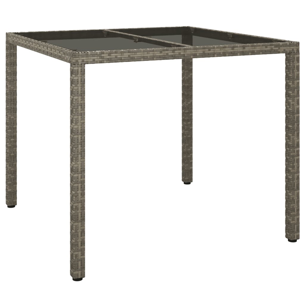 Table de jardin 90x90x75 cm Verre trempé et résine tressée Gris