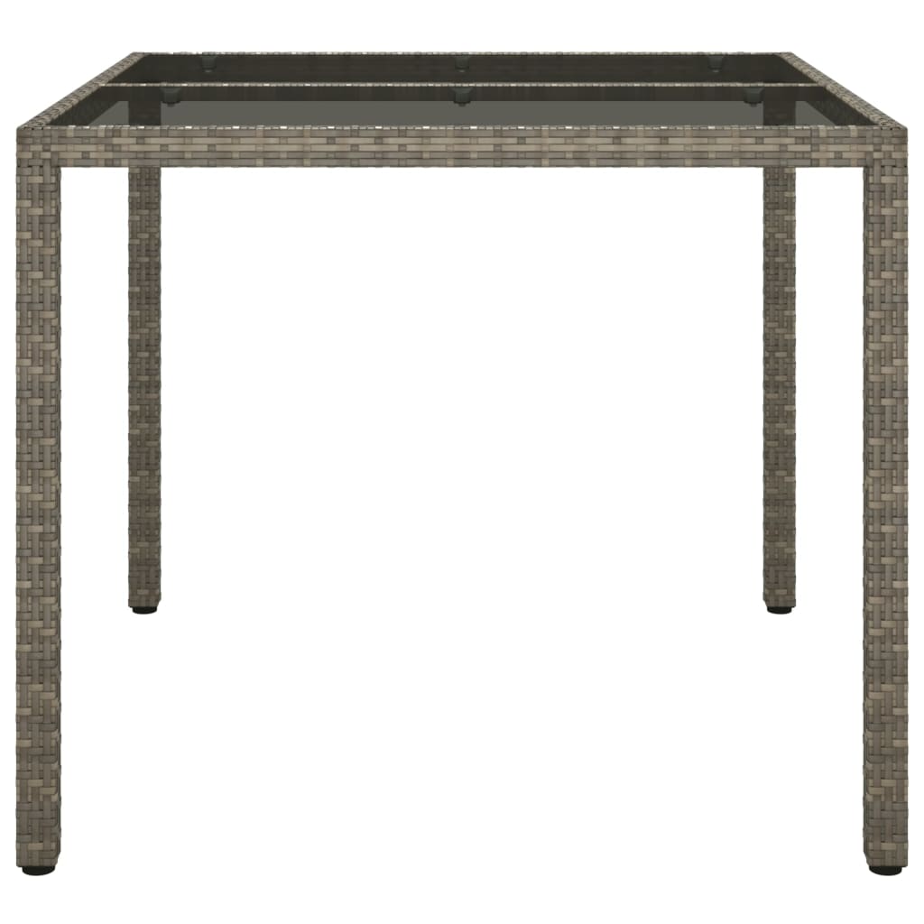 Table de jardin 90x90x75 cm Verre trempé et résine tressée Gris