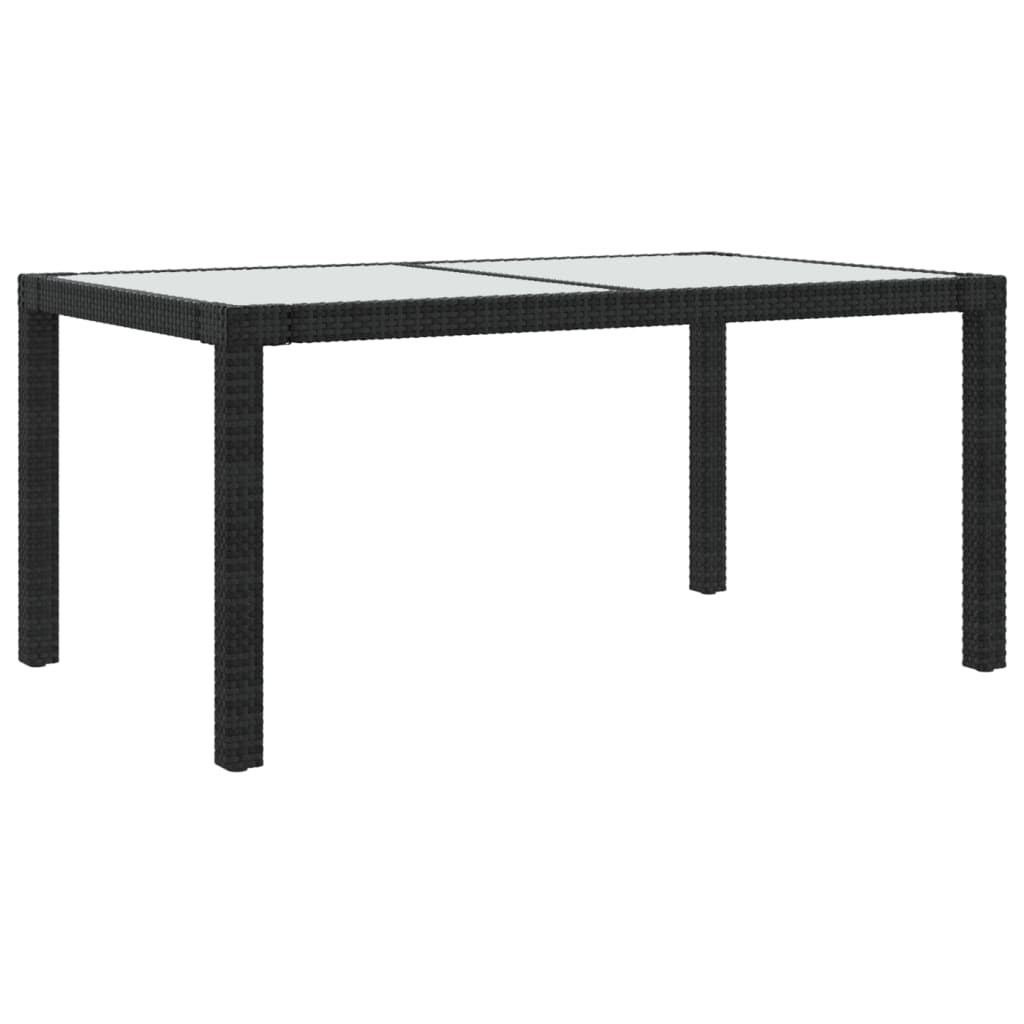 Table de jardin 150x90x75cm Verre trempé et résine tressée Noir