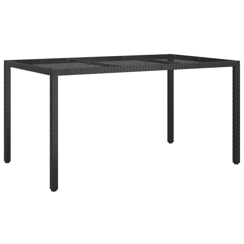 Garden table 150x90x75cm Tempered glass and woven resin Black