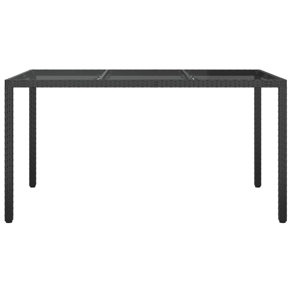 Garden table 150x90x75cm Tempered glass and woven resin Black