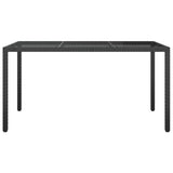 Garden table 150x90x75cm Tempered glass and woven resin Black