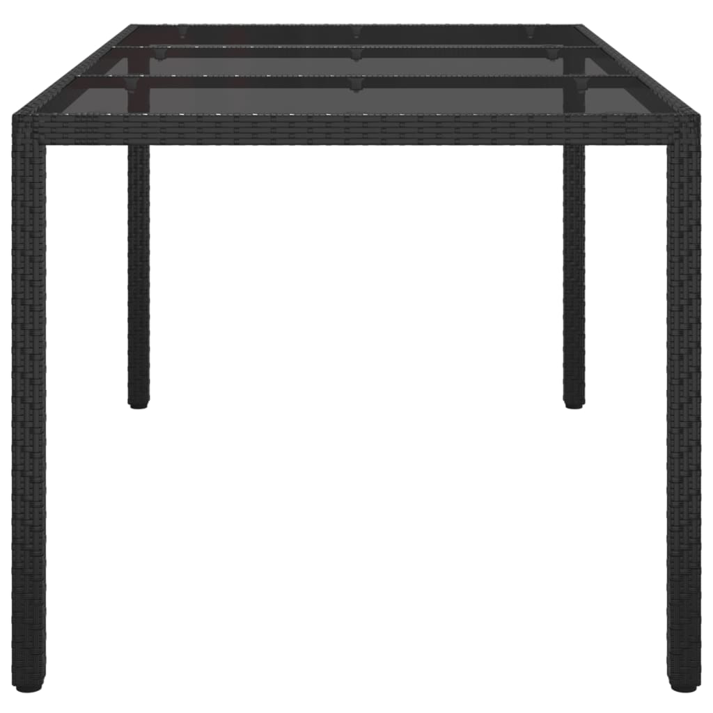 Garden table 150x90x75cm Tempered glass and woven resin Black