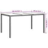 Garden table 150x90x75cm Tempered glass and woven resin Black