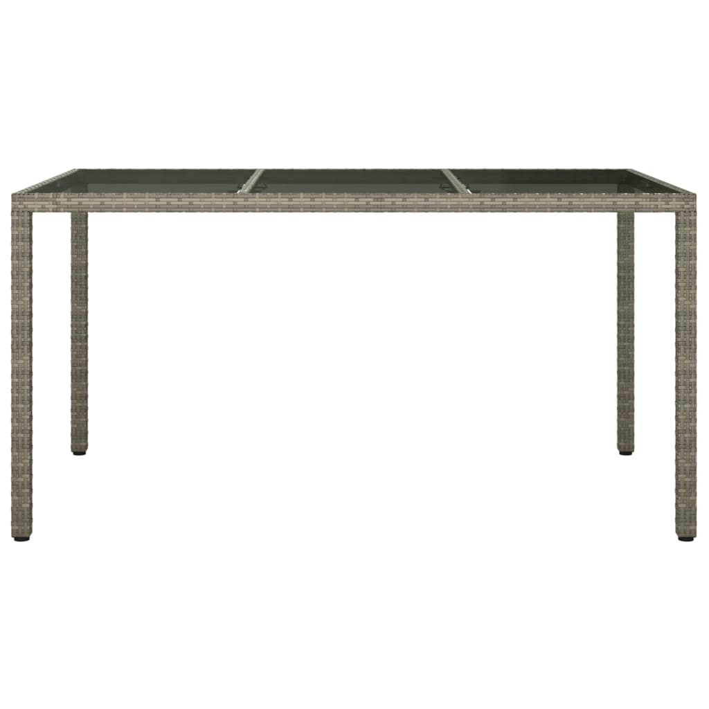 Table de jardin 150x90x75 cm Verre trempé et poly rotin Gris