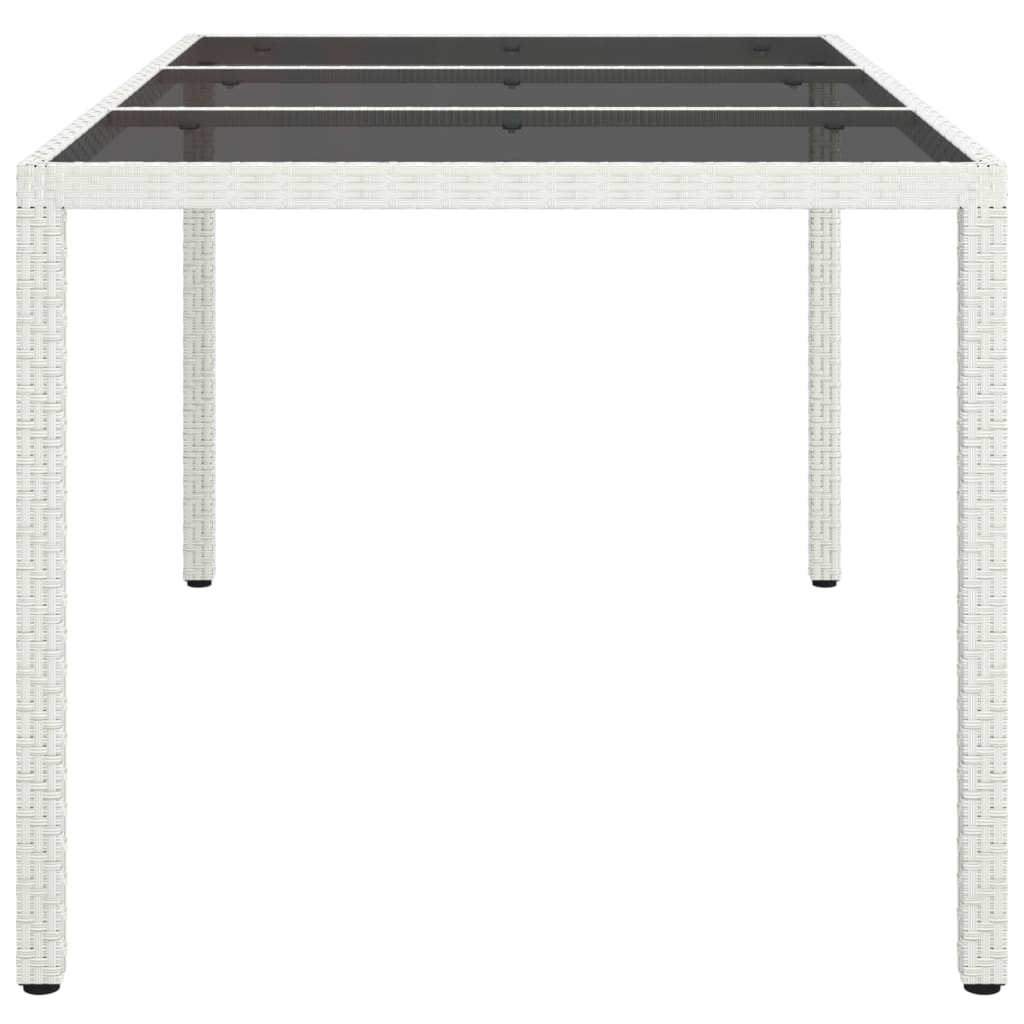 Table de jardin 150x90x75 cm Verre trempé/résine tressée Blanc