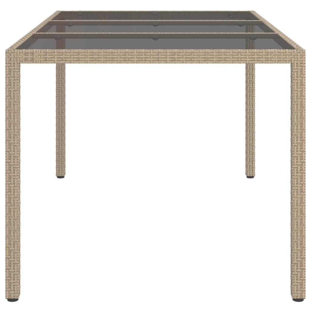 Table de jardin 150x90x75 cm Verre trempé/résine tressée Beige