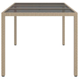 Table de jardin 150x90x75 cm Verre trempé/résine tressée Beige