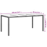 Table de jardin Marron 190x90x75 cm Verre trempé/résine tressée