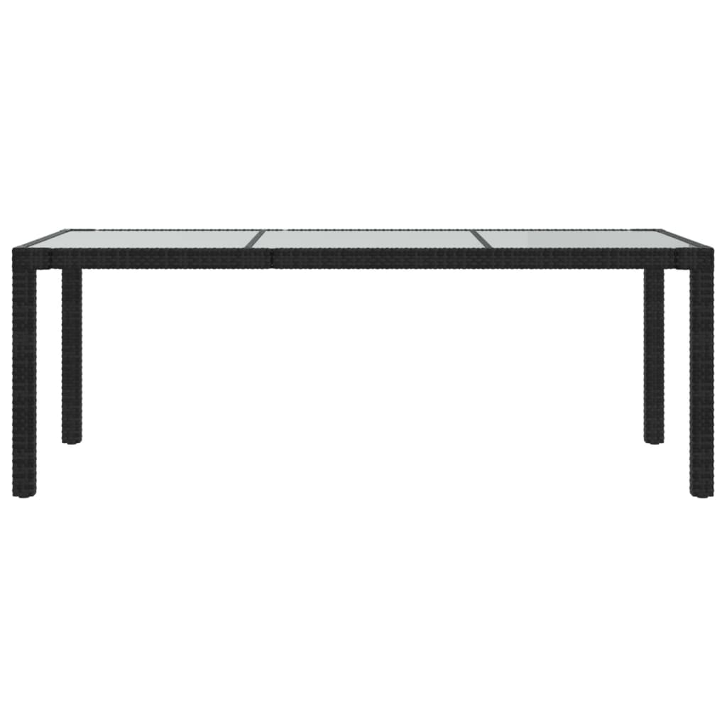 Table de jardin Noir 190x90x75 cm Verre trempé/résine tressée