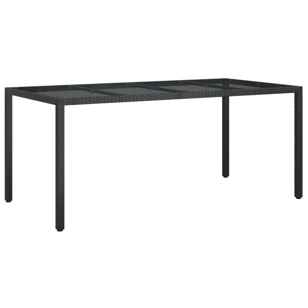 Table de jardin Noir 190x90x75 cm Verre trempé/résine tressée