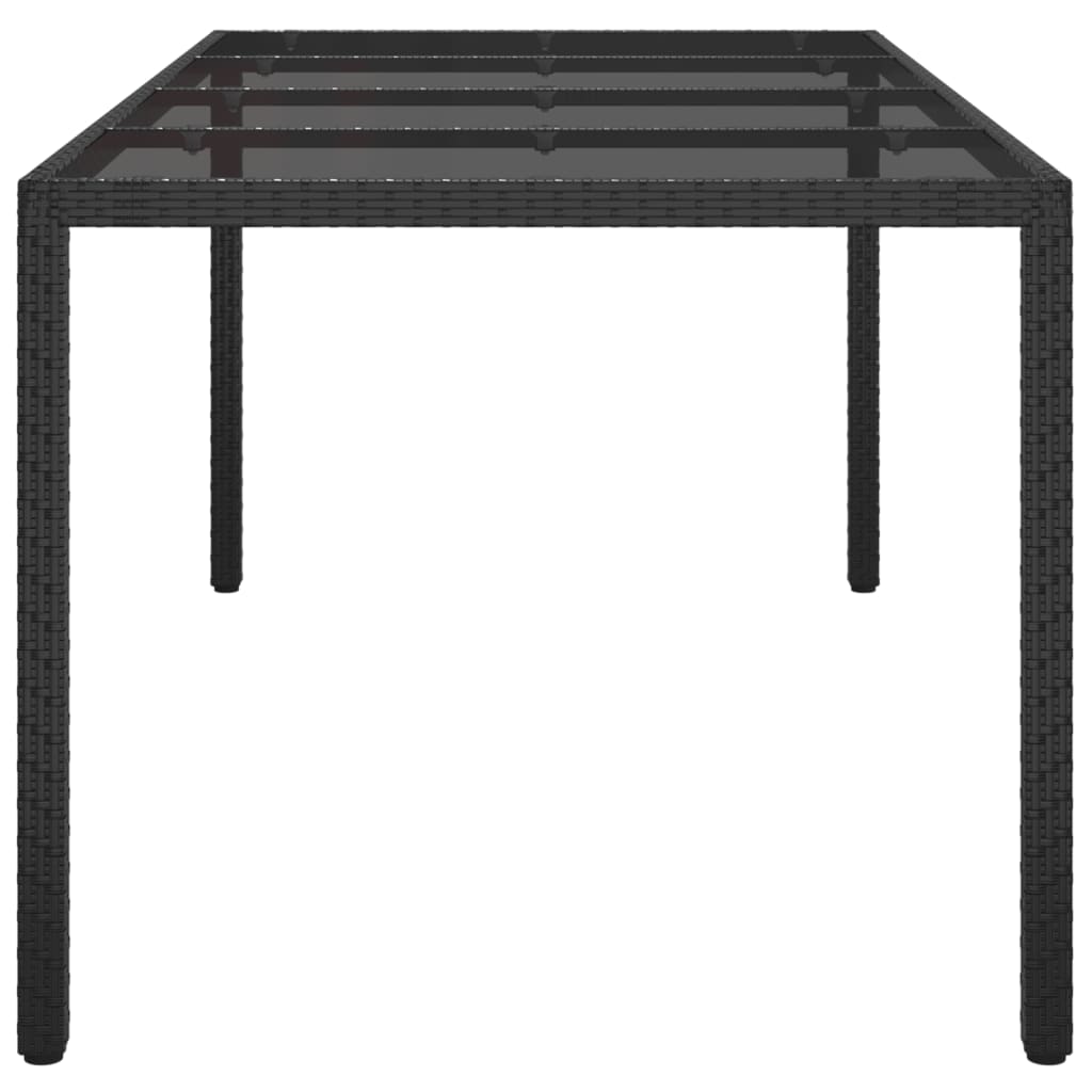 Table de jardin Noir 190x90x75 cm Verre trempé/résine tressée