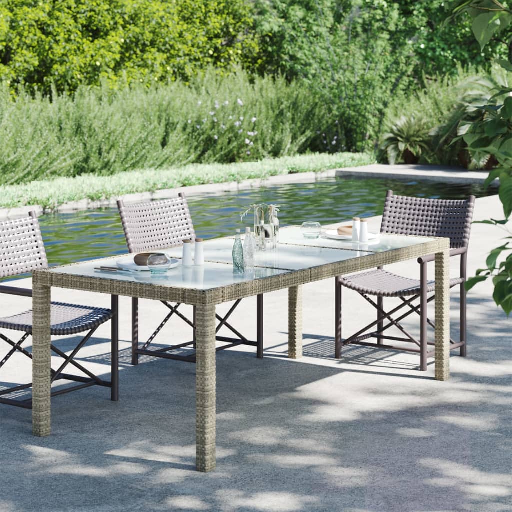 Table de jardin Gris 190x90x75 cm Verre trempé/résine tressée