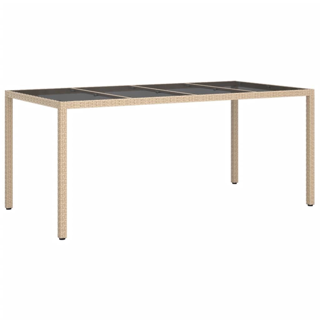 Table de jardin Beige 190x90x75 cm Verre trempé/résine tressée