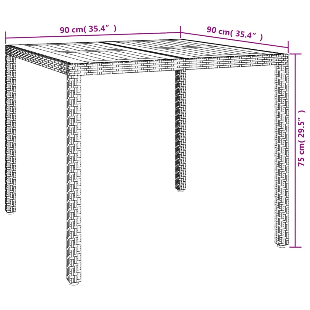 Table de jardin 90x90x75cm Résine tressée et bois d'acacia Gris