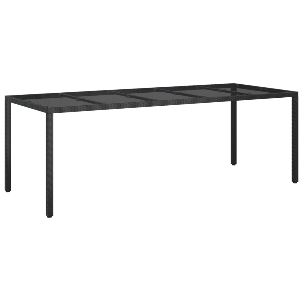 Table de jardin Noir 250x100x75 cm Verre trempé et poly rotin