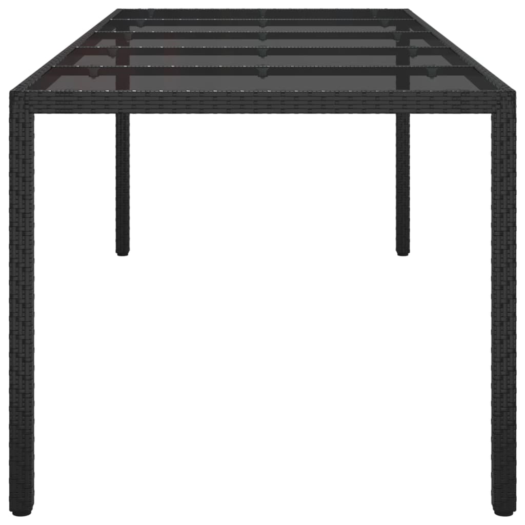 Table de jardin Noir 250x100x75 cm Verre trempé et poly rotin