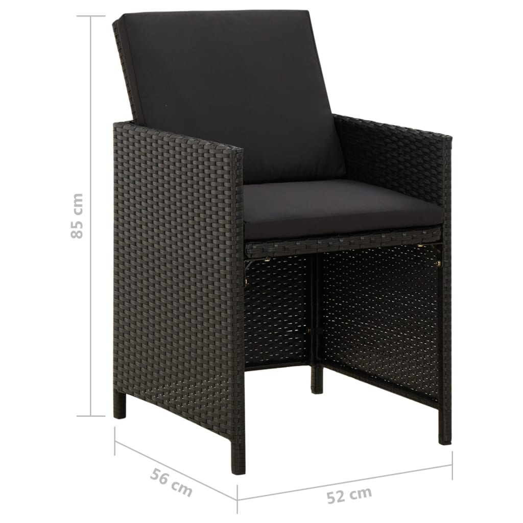 Chaises de jardin avec coussins lot de 4 Résine tressée Noir