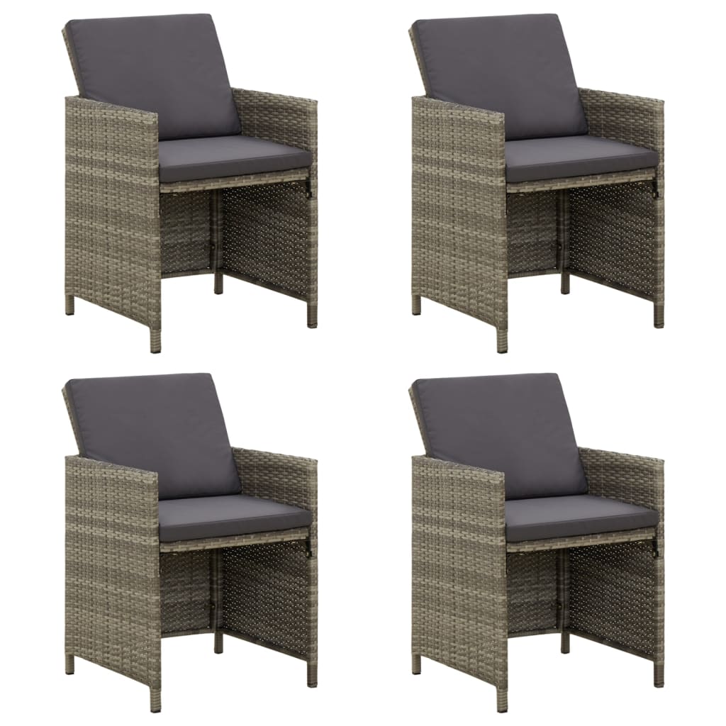 Chaises de jardin avec coussins lot de 4 Résine tressée Gris