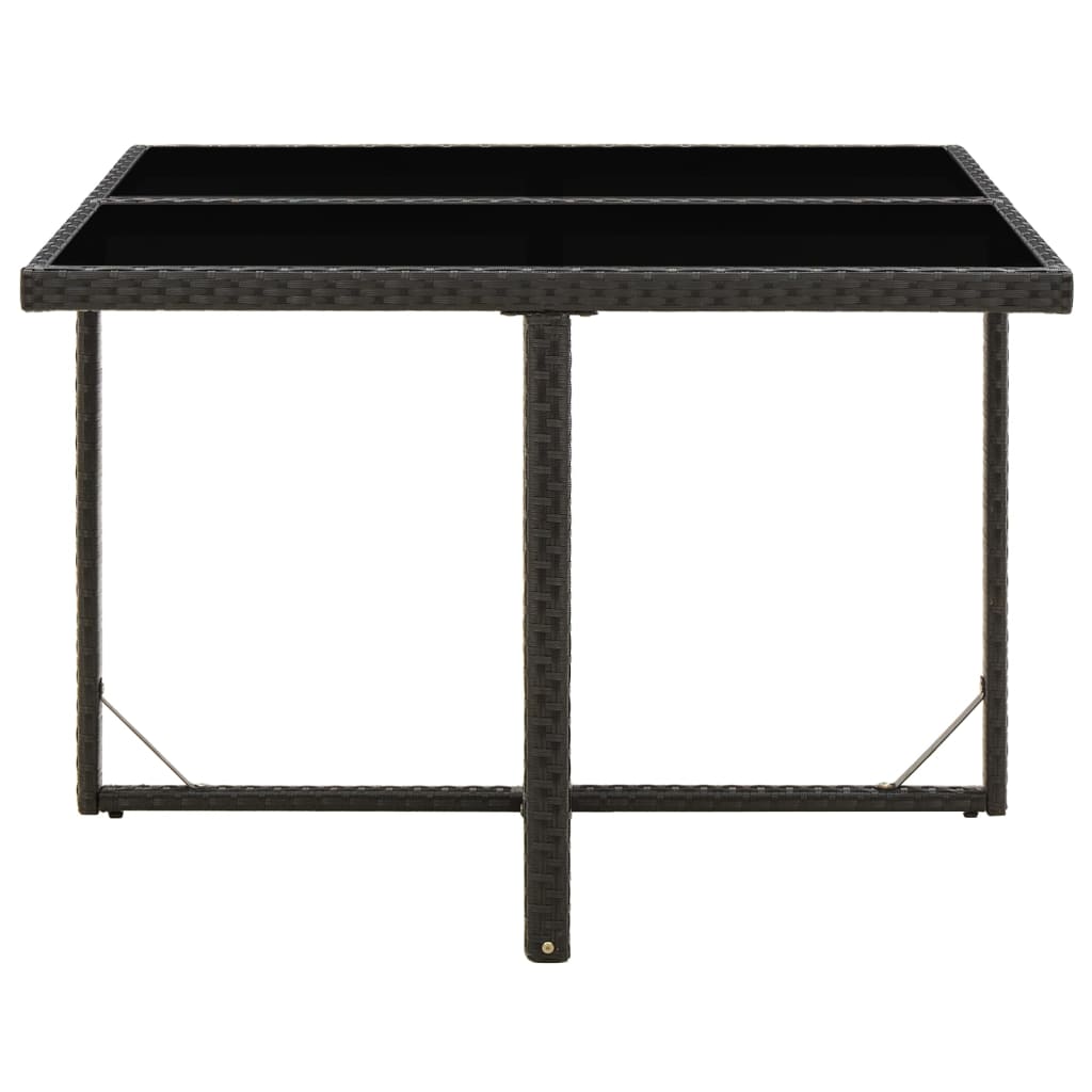 Table de jardin Noir 109x107x74 cm Résine tressée et verre