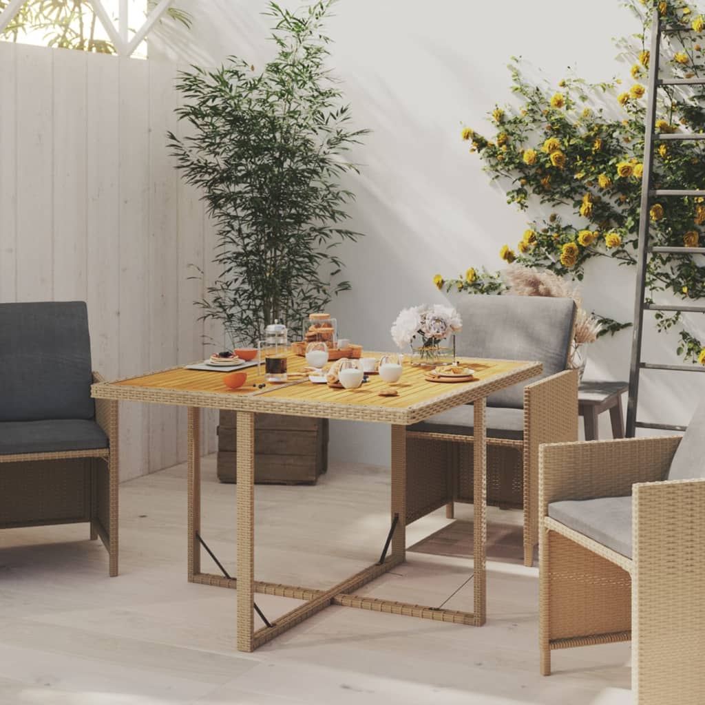 Table de jardin Beige 109x107x74 cm Résine tressée bois massif