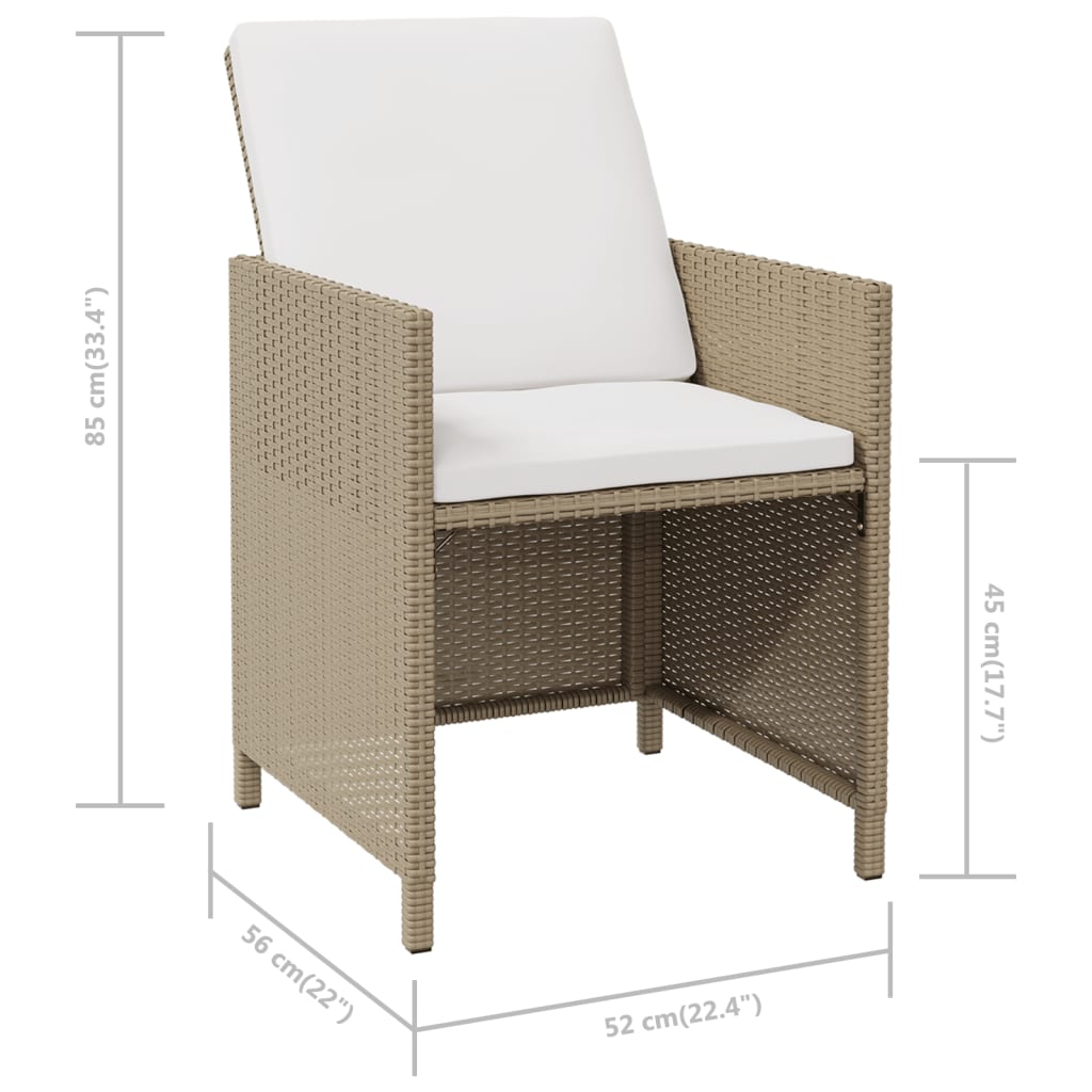 Chaises à manger de jardin et coussins lot de 4 beige rotin